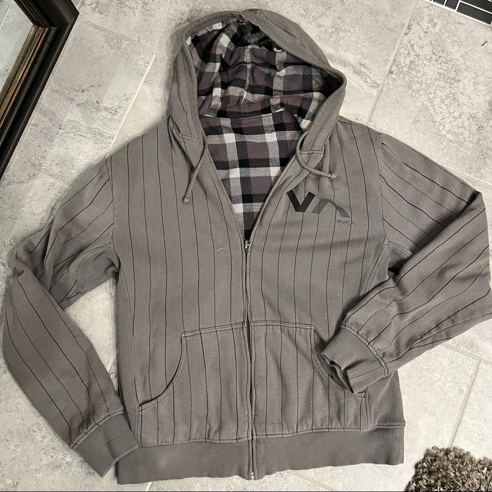 ❌SOLD❌Men's RVCA flannel-lined Zip-up Hoodie